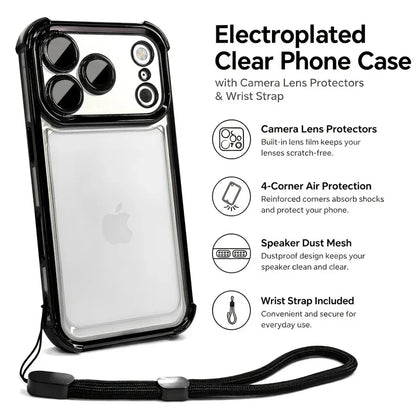 Luxury Clear Shockproof iPhone Case - Wrist Strap, Lens Protector & Protective Cover
