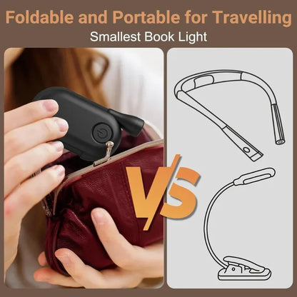 Mini LED Book Light – Adjustable Clip-On 360° Flip Eye Protection Lamp, Rechargeable 3-Color Reading Light for Travel & Bedroom