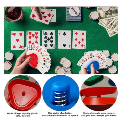 Triangle Poker Holder – Four-Color Desktop Card Stand, Hands-Free Game Holder for Kids & Elderly
