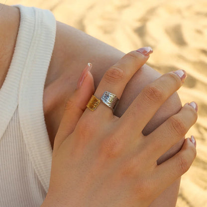 Vintage 18K Gold Plated Stainless Steel Ring – Double Line Irregular Open End Jewelry for Women