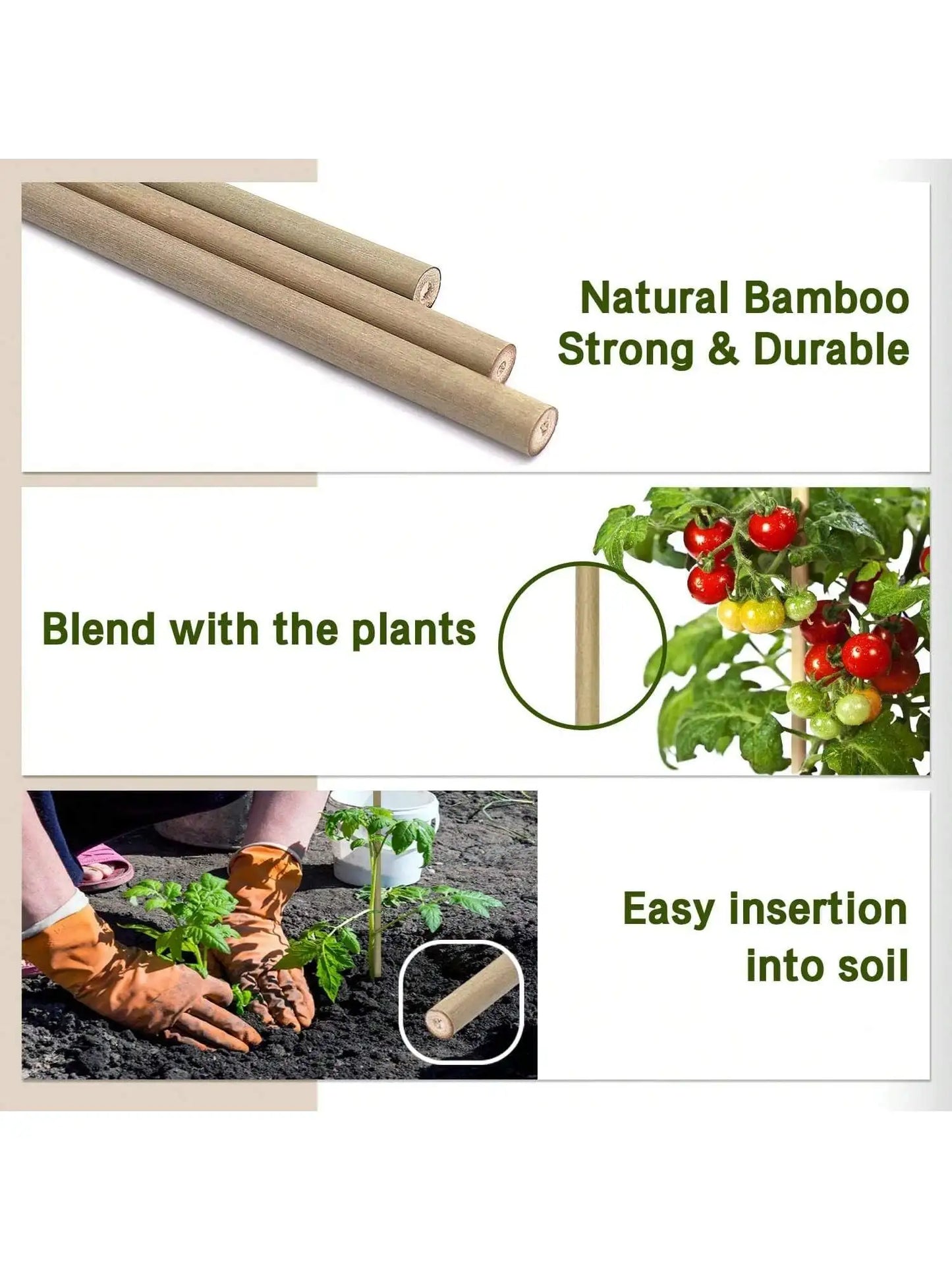 20pcs Eco-Friendly Bamboo Garden Stakes – Wooden Plant Supports for Climbing Plants and Gardening