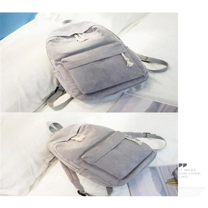 Women's Corduroy School Backpack – Striped Travel Rucksack for Teenage Girls & Shoulder Bag Mochila