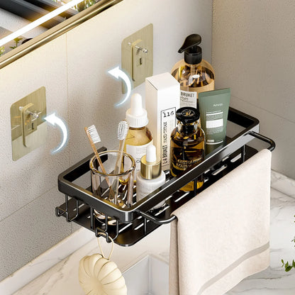 No Drill Wall-Mounted Bathroom Shelf, Shampoo Bottle Shower Corner Rack, Aluminum Toilet & Kitchen Storage Accessory
