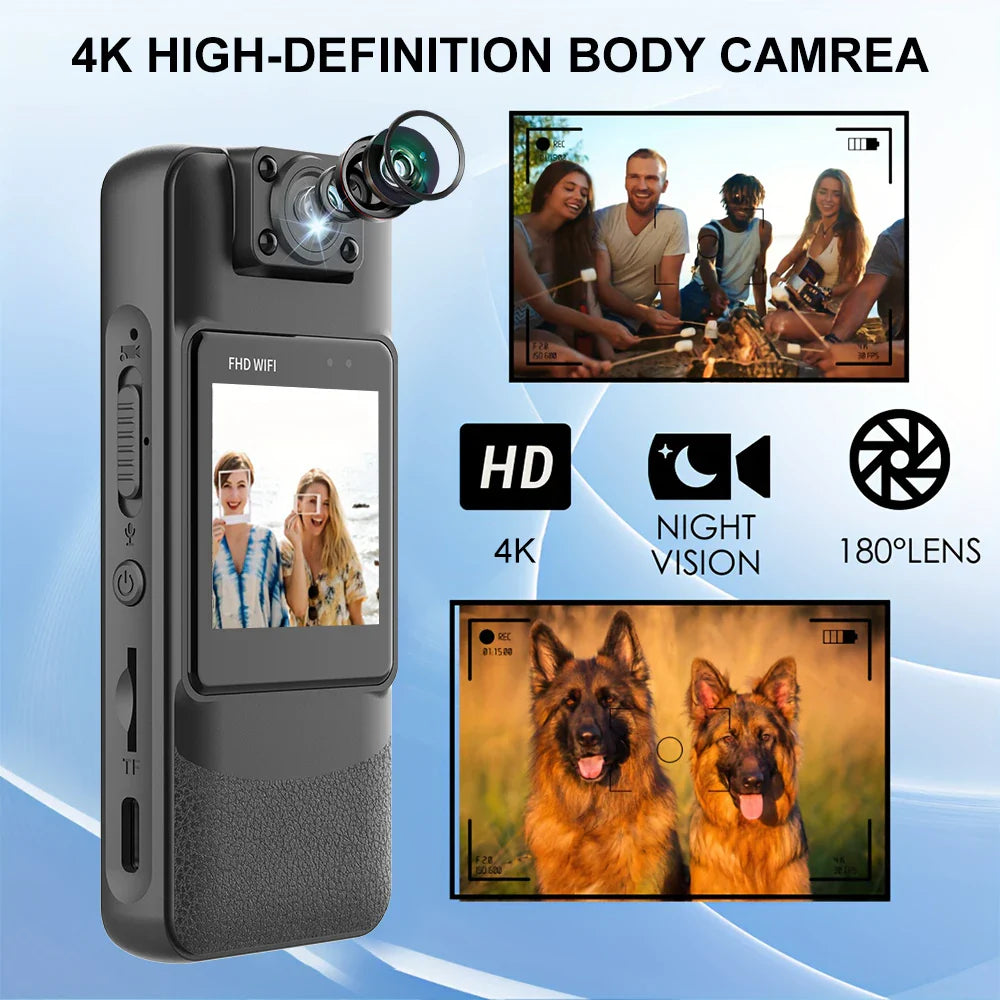 4K Infrared Night Vision Clip-On Body Camera – Mini WiFi HD Wearable Recorder for Outdoor & Law Enforcement Use