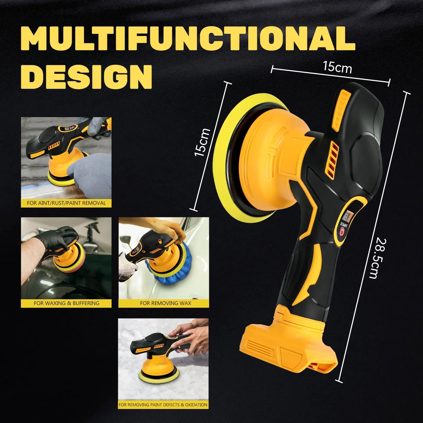 Cordless Car Buffer Polisher 5000RPM Random Orbital – 8-Speed Electric Car Detailing & Waxing Tool for Dewalt 20V Battery (Tool Only)