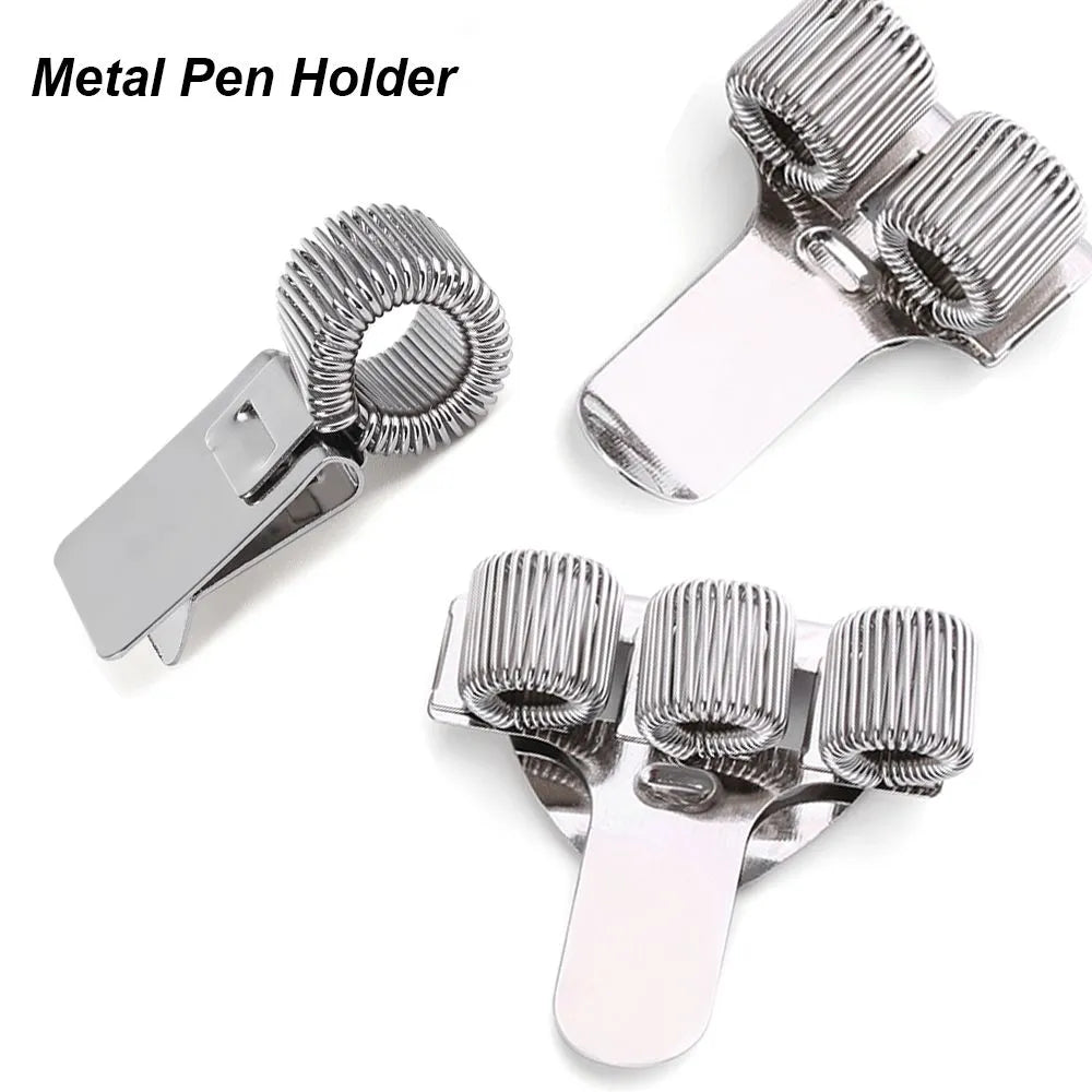 Metal Spring Pen Holder with Pocket Clip - Single/Double/Triple Hole, Portable Uniform Pen Holder for Doctors, Nurses, Office Supplies - 1PC