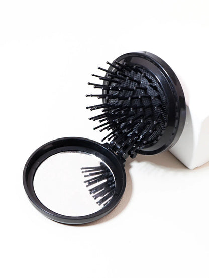 Mini Folding Head Massager & Mirror – Anti-Static Styling Comb for Wigs, Portable Travel Hair Brush