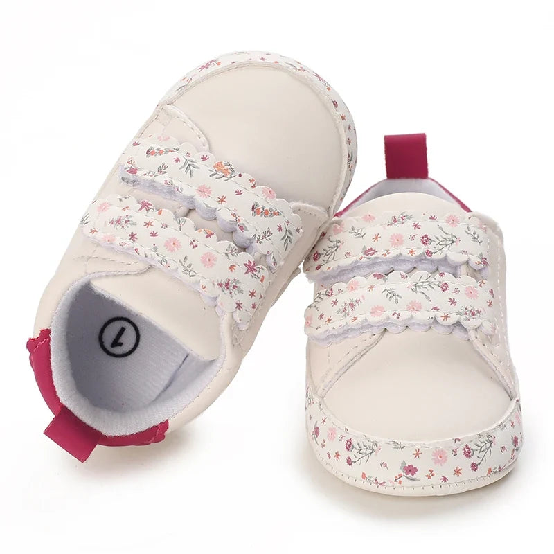 Baby Girl Pre-Walker Shoes - Floral Embroidery Bow Princess Sneakers, Soft Sole Casual Footwear 0–18M