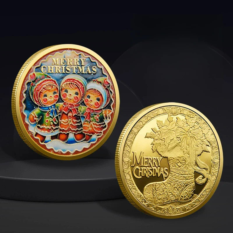 Christmas Commemorative Coin – Santa Claus Carriage & Boots Lucky Holiday Collectible Badge
