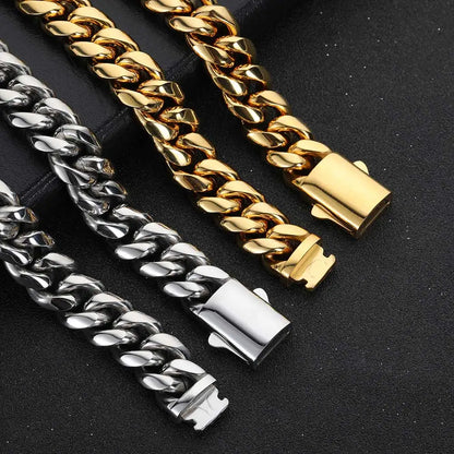 High-Quality Stainless Steel Gold Color Cuban Chain Necklace – 8-14mm Width, Waterproof Curb Link for Men & Women, Multiple Sizes