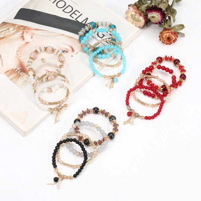 Bohemian Stackable Bead Bracelets for Women - Multilayered Pendant Charm Stretch Bangles