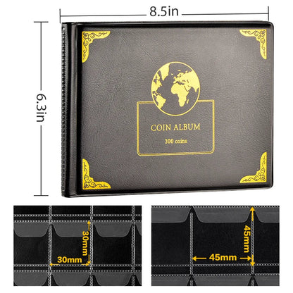 Coin Collection Holder Book for Collectors - 300 Pockets Organizer, Storage Box Case Album for 20/25/27mm Coins