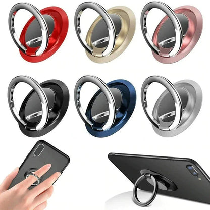 360° Rotating Finger Ring Holder Stand - Magnetic Car Mount & Universal Phone Back Sticker Pad Grip