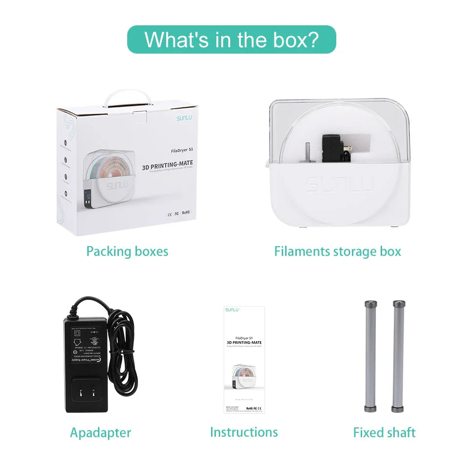 SUNLU S1+ 3D Filament Drying Box – Fila-Dryer Storage Holder for Dry Filament with Fast Heating