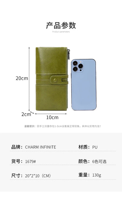 RFID Blocking Large Capacity Wallet – Soft Leather Solid Color Clutch, Multi-Functional Zipper Purse for Women & Men