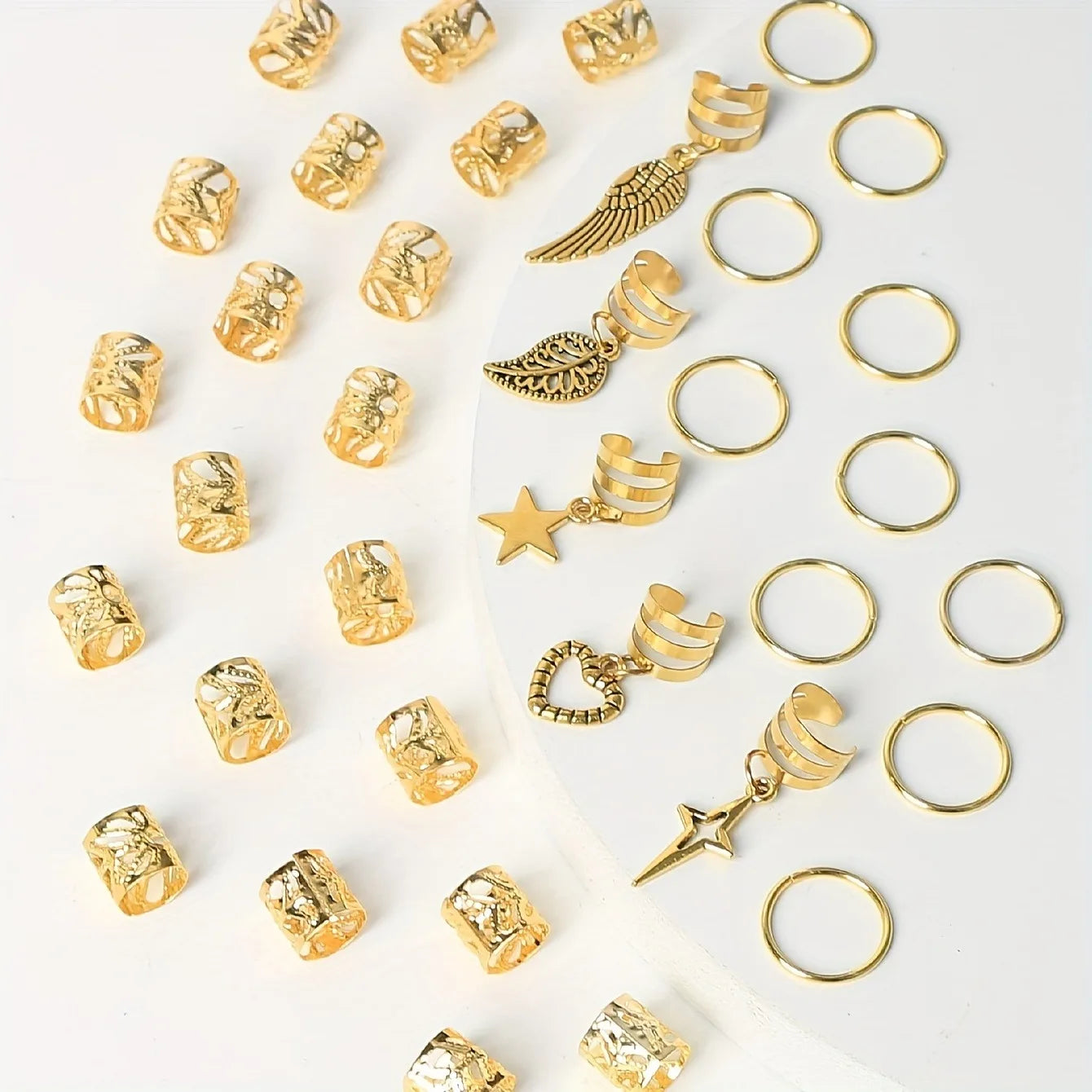45pcs Alloy Braid Hair Rings – Hippie Style Dreadlock Hair Accessories, Loc Hair Jewelry for Braids, Ideal for Girls and Women