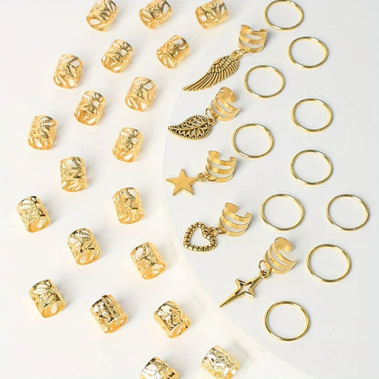 45pcs Alloy Braid Hair Rings – Hippie Style Dreadlock Hair Accessories, Loc Hair Jewelry for Braids, Ideal for Girls and Women
