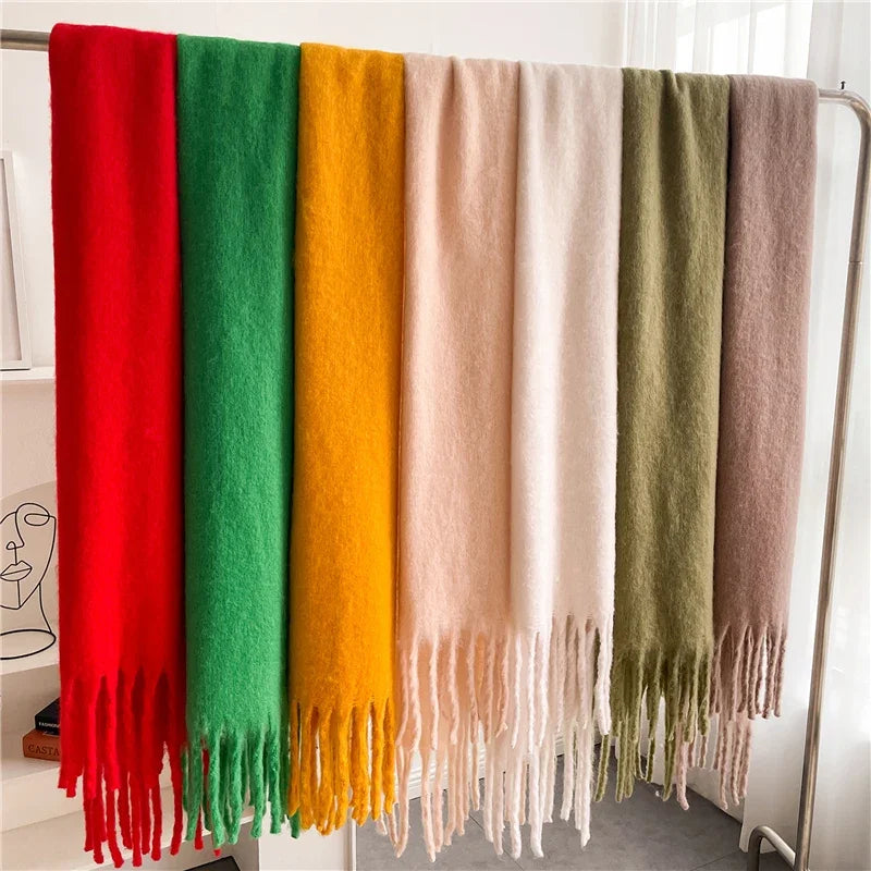 Women’s Winter Cashmere Scarf – Thick Soft Pashmina Shawl with Tassels, Warm Blanket Wrap & Long Poncho Echarpe