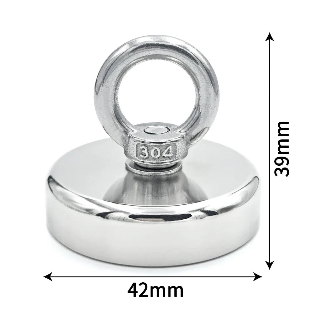D16~D42mm Super Strong Neodymium Fishing Hook Magnet — N52 Heavy Duty Rare Earth Eyebolt with Countersunk Hole for Salvage