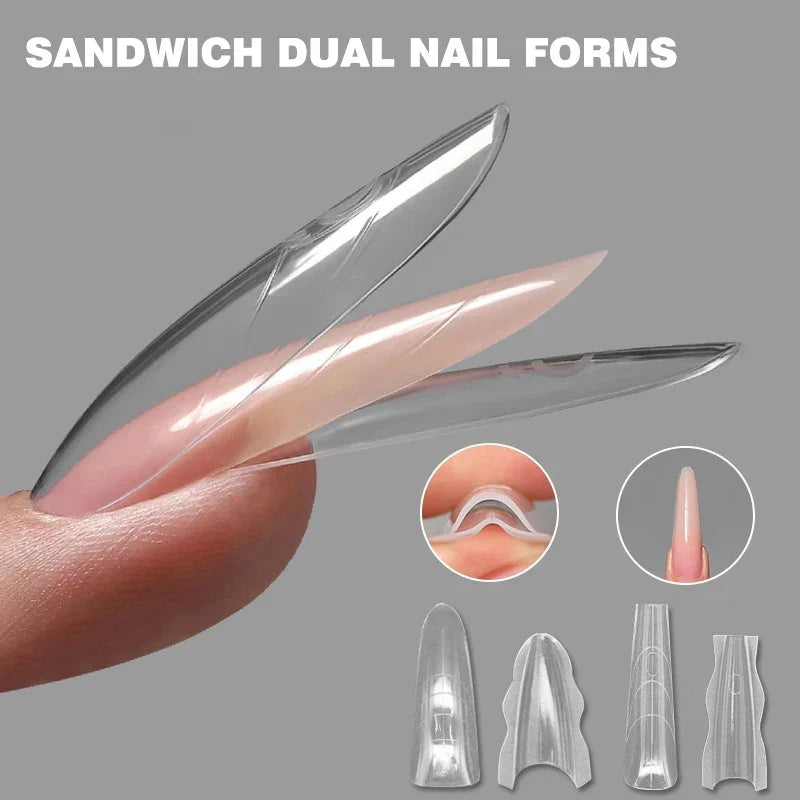180pcs Sandwich Dual Nail Forms – 15 Sizes Coffin & Almond Nail Extension Molds for Manicure, Top & Bottom Forms
