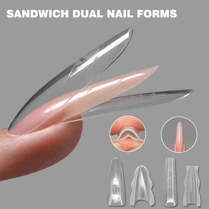 180pcs Sandwich Dual Nail Forms – 15 Sizes Coffin & Almond Nail Extension Molds for Manicure, Top & Bottom Forms