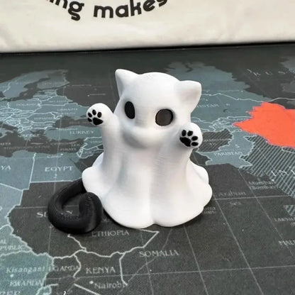 Mini Cat Ghost Ornament — Cute Halloween Desktop Decor & Spooky Collectible Figurine for Home, Office, or Gift