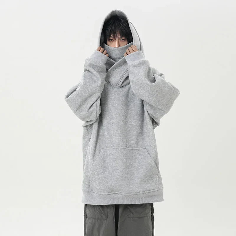 Autumn High Neck Sweatshirt for Men – Pile Collar Hoodie, Harajuku Ninja Style, Casual Sports Loose Fit Top