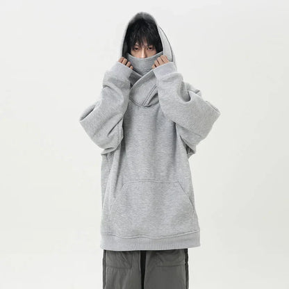 Autumn High Neck Sweatshirt for Men – Pile Collar Hoodie, Harajuku Ninja Style, Casual Sports Loose Fit Top