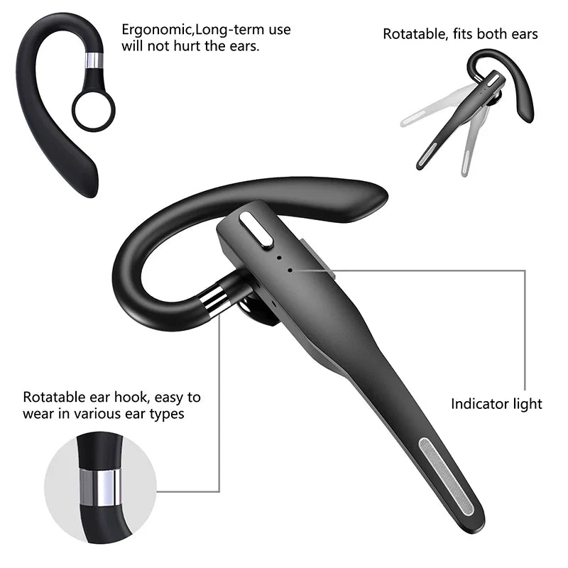 NEW 2022 Bluetooth Business Earphone – Wireless Single Handsfree Earbuds with HD Call & Microphone for Driving