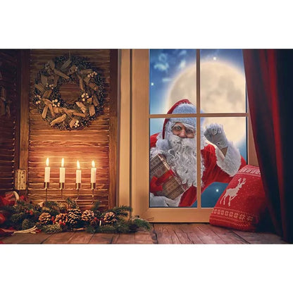 MOON.QG Christmas Santa Claus Village Backdrop – Holiday Photo Studio Background with Trees & Gifts for Home Decoration