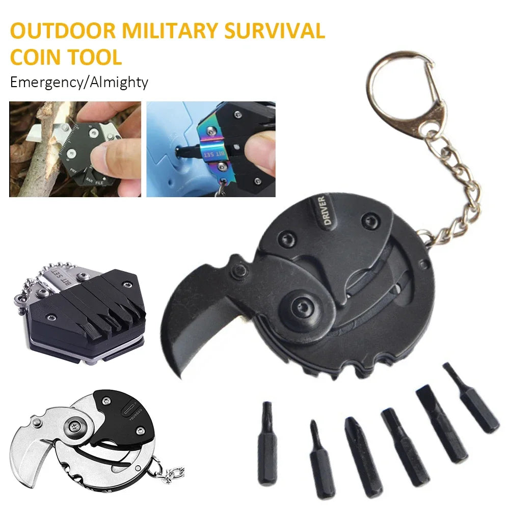 Multifunctional Hexagon Keychain Tool – Mini EDC Screwdriver, Folding Coin Knife & Pocket Gear for Outdoor Use