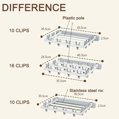 Wall-Mounted Folding Drying Rack with Windproof Sock Clips – Space-Saving Clothing Hanger for Household Laundry