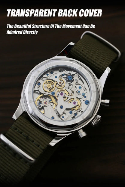 40mm 1963 Pilot Aviation Mechanical Chronograph — Original Seagull ST1901 Movement Men's Sapphire Vintage Watch