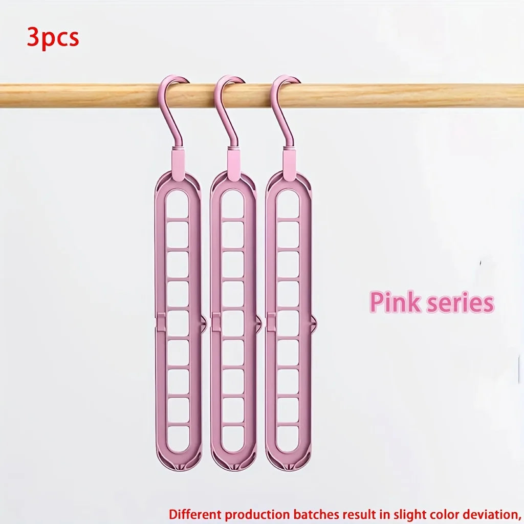 3pcs Foldable 9-Hole Plastic Hangers – Heavy Duty Space-Saving Clothes Organizer for Closet & Home