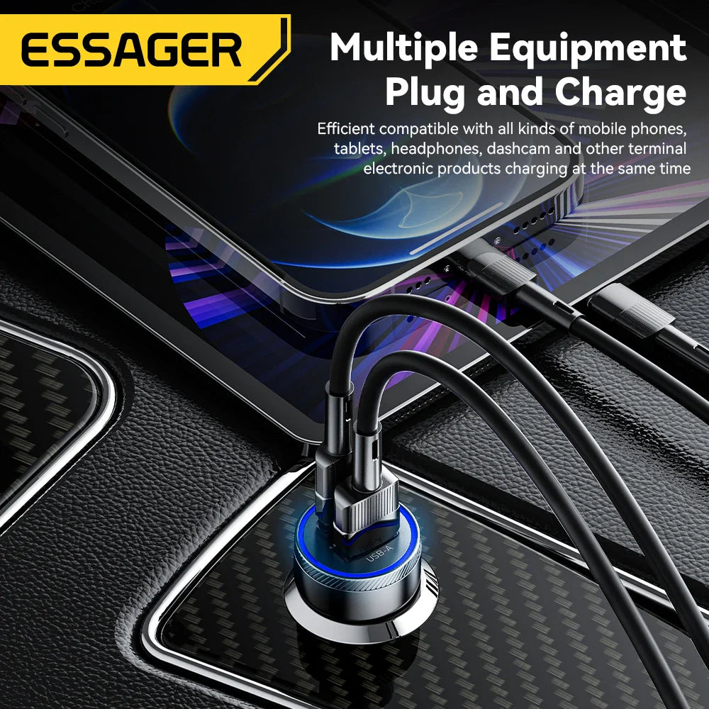 Essager 54W USB Car Charger – 5A Fast Charging Adapter with QC 3.0, SCP & AFC 30W Type-C Dual Port Quick Charger for iPhone, Samsung, Huawei, Xiaomi & Poco Devices