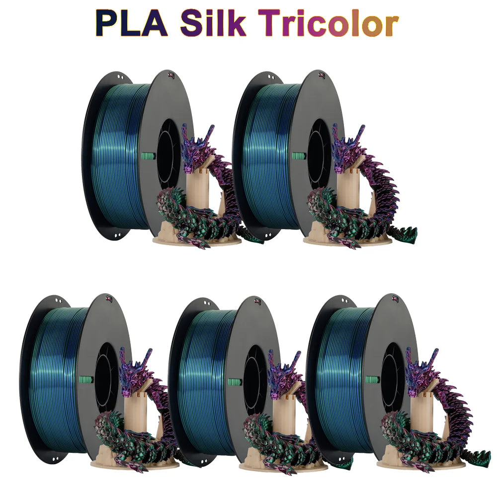 Tri-Color Dual-Color Silk Rainbow PLA Filament 1.75mm – Accurate +/-0.03mm, Compatible with Most FDM 3D Printers