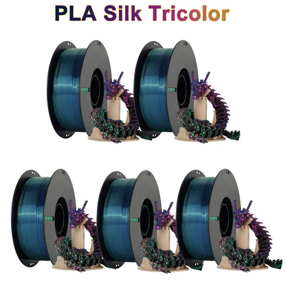 Tri-Color Dual-Color Silk Rainbow PLA Filament 1.75mm – Accurate +/-0.03mm, Compatible with Most FDM 3D Printers