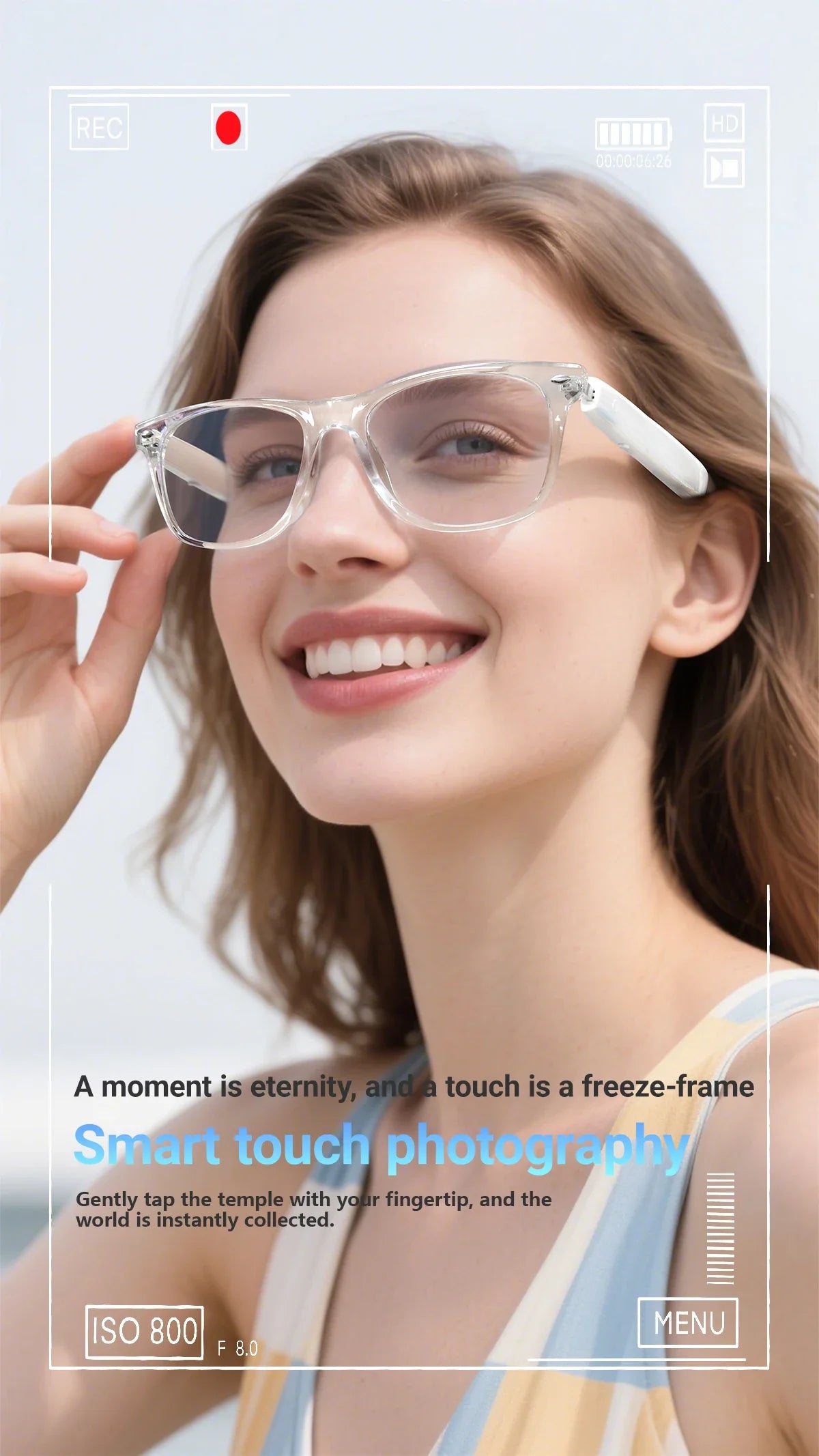Smart Glasses with AI Translation – Supports 100+ Languages, Bluetooth TWS, Calls, Music, Noise Reduction & Light Control for Men & Women