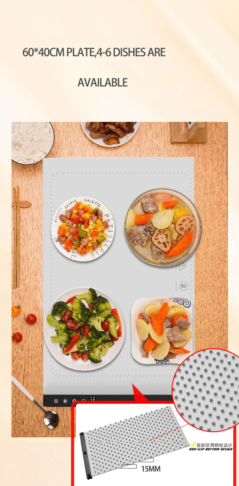 Silicone Heating Mat for Food – Adjustable Temperature Rollable Food Warming Tray for Buffets, Parties, and Sabbath