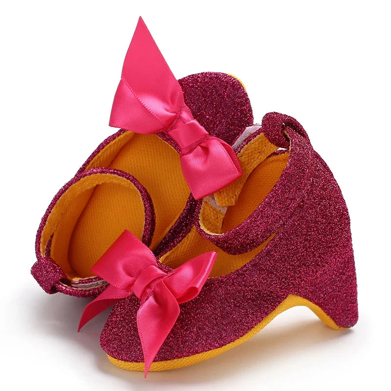 Newborn Baby Girl Princess Heels - Bow Party Crib Shoes for 0–5 Months