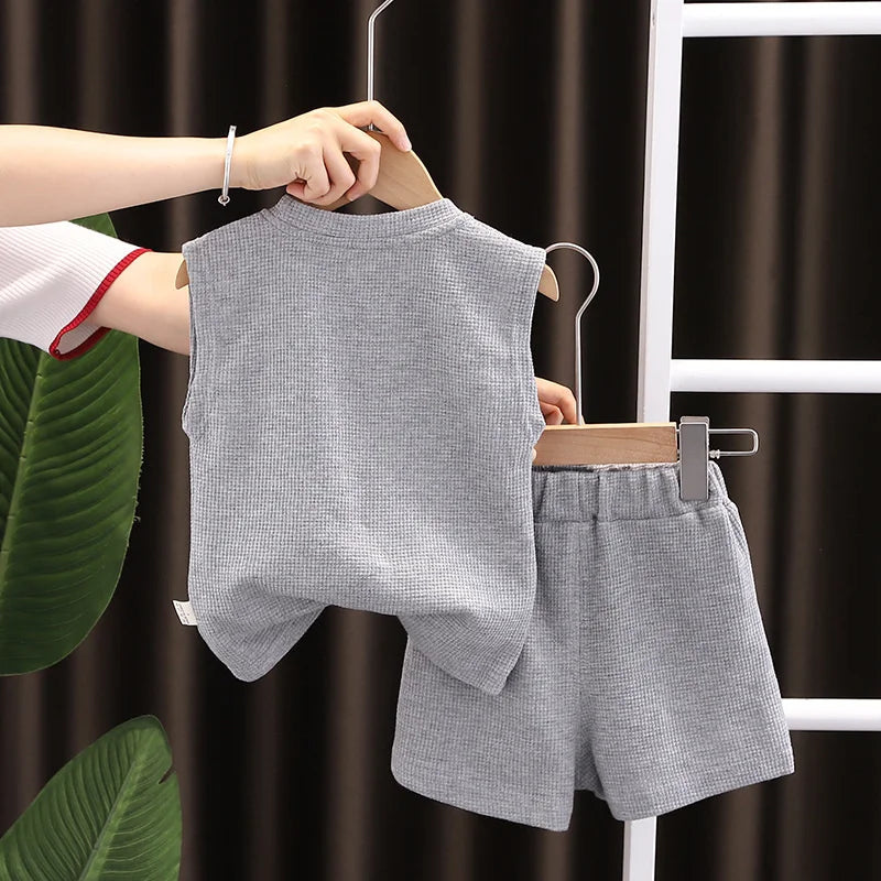 Kids Summer 2 Piece Outfit Set - Baby Boys & Girls Vest Top and Shorts Casual Sports Tracksuit