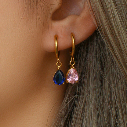 E.B.belle 3A Zircon Waterdrop Small Hoop Earrings for Women – Luxury Colorful Crystal Huggie Charm Jewelry Gift