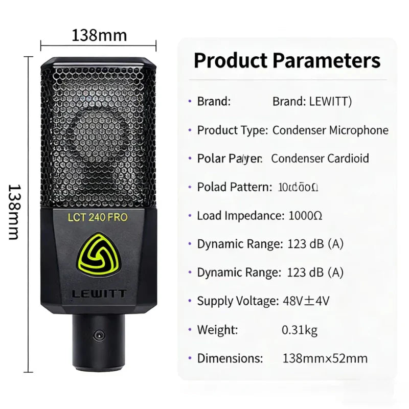 LEWITT LCT 240 PRO Condenser Microphone – Professional Studio Mic for Recording, Podcasting & Karaoke with HD Lossless Sound