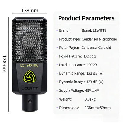 LEWITT LCT 240 PRO Condenser Microphone – Professional Studio Mic for Recording, Podcasting & Karaoke with HD Lossless Sound