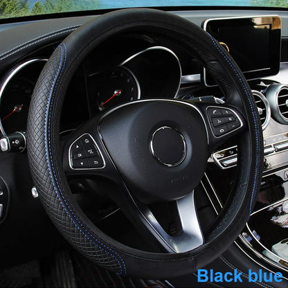 Universal Car Steering Wheel Cover - Microfiber Leather, Anti-Slip & Breathable, Fits 37-39cm Steering Wheels