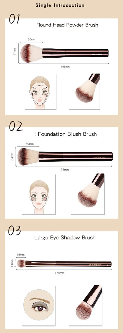Hourglass Retractable Makeup Brush Set – Professional Eyeshadow, Foundation, Concealer, Powder, Bronzer, Blusher & Eyeliner Brushes