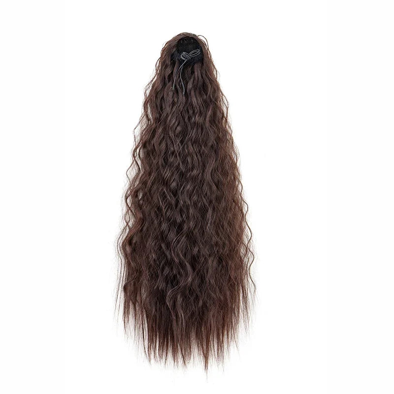 22-Inch Kinky Curly Ponytail Extension - Synthetic Drawstring Clip-In Hairpiece for Women