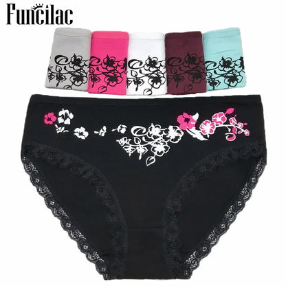 6 Pcs Women’s Cotton Briefs Set - Plus Size Sexy Print Mid-Rise Panties with Breathable Cotton Crotch