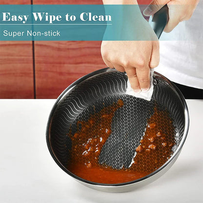 LMETJMA Stainless Steel Nonstick Frying Pan with Honeycomb Surface - Includes Lid, Compatible with Induction, Ceramic and Gas Cooktops - Model KC0480
