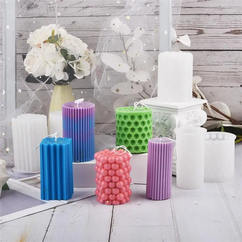 Classical Striped Roman Cylindrical Silicone Candle Mold | DIY Candle Making Holder | Handmade Design Shape